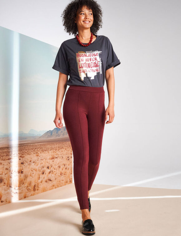 Legging plis piqués, taille élastiquée (bordeaux) Legging plis piqués, taille élastiquée (bordeaux)